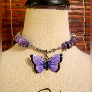 Charoite stone choker with enamel butterfly.